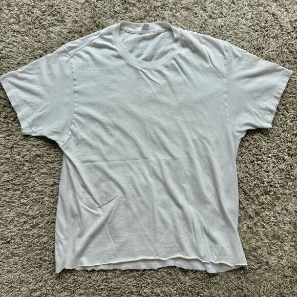 Vintage Jockey Blank White T-Shirt Cropped Fit Basic Men’s Size Large - Picture 1 of 6